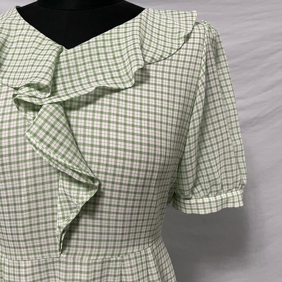 Green Checkered Ruffle Dress - Picture 2 of 5
